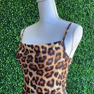 Tan Cowl Neck Leopard Print Ruched Side Dress